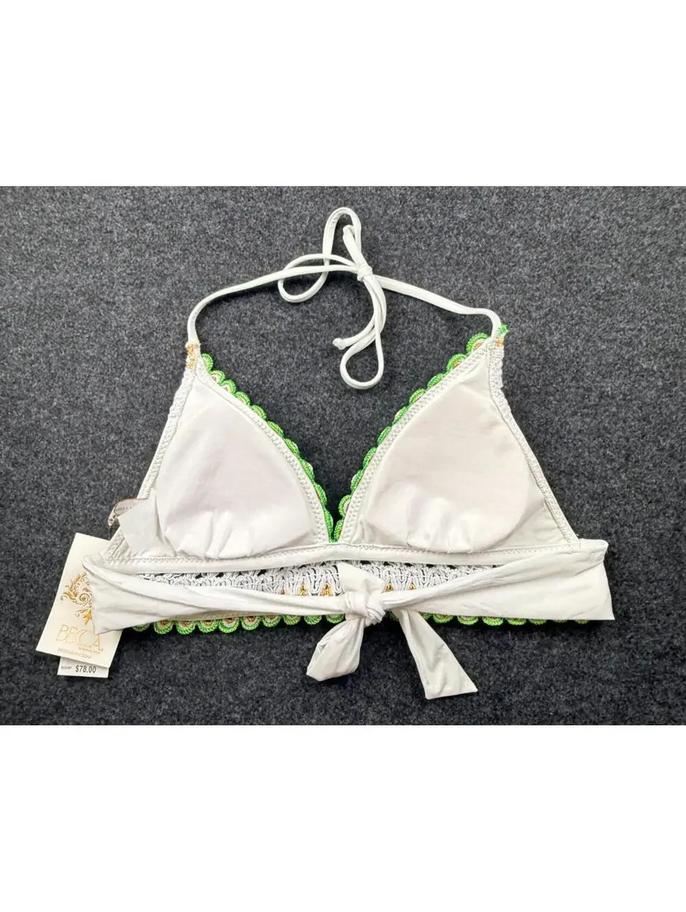 Becca‎ Womens Medium White Crochet Halter Tie Back Bikini Top NWT